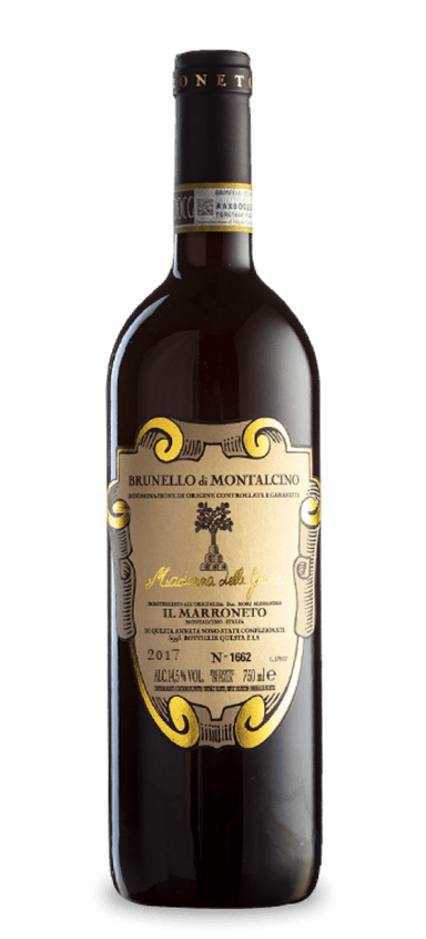 Tradition runs deep at Il Marroneto. Its original wine cellars date back to 1246, with ancient vines planted across sprawling vineyards that lead to Montalcino. A self-described traditionalist, Giuseppe Mori forsakes herbicides and artificial chemicals in order to capture the purest expression of terroir. The result: a sangiovese that has earned four perfect scores since 2010.
 
The 2017 Il Marroneto Madonna delle Grazie has the estate’s signature touch. It exudes finesse, structure, and shapeliness, with an endlessly silky texture. On the nose, it evokes red cherries, rose petals, licorice, baking spice, and earthiness. Framed in highly refined tannins, Il Marroneto Madonna delle Grazie is destined for an extensive cellar slumber. In the words of wine critic Monica Larner, “This is one of the icon wines of the appellation.”
 
The Final Sip: Meticulously crafted. Elegantly defined. Undeniably ageworthy. Wine investors shouldn’t hesitate to grab one of the 400 cases of 2017 Il Marroneto Madonna delle Grazie.