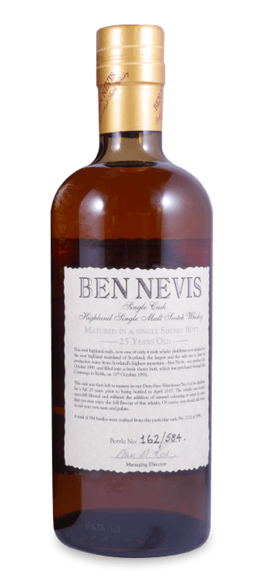 Investing in Ben Nevis casks represents an exceptional opportunity due to the distillery’s distinct heritage and its highly desirable whisky profile. Founded in 1825 and nestled at the base of Scotland’s highest mountain, Ben Nevis Distillery is renowned for producing robust, richly textured single malts characterized by notes of dark fruits, chocolate, malt sweetness, and subtle spice. Historically undervalued relative to its quality, Ben Nevis has steadily gained recognition, particularly among whisky aficionados and independent bottlers. Limited official releases, especially of older vintages, have heightened demand, positioning privately held casks as increasingly attractive investments in a market that values rarity, complexity, and authenticity.
Further bolstering Ben Nevis's investment appeal is its growing international acclaim, notably within emerging whisky markets in Asia, particularly Japan, given the distillery’s ownership by Nikka Whisky since 1989. This strategic Japanese connection has elevated Ben Nevis's profile, accelerating interest and demand among discerning collectors globally. As premium whisky consumption expands and connoisseurs actively seek hidden gems from distilleries previously overshadowed by bigger names, Ben Nevis casks offer significant potential for appreciation. With aging stocks becoming scarcer and enthusiasts increasingly recognizing the intrinsic quality and distinctive character of Ben Nevis malt, cask investors stand to benefit considerably from this evolving market dynamic.